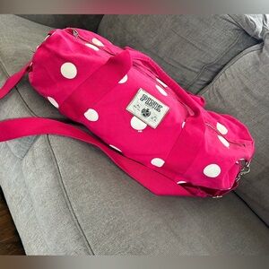 PINK Victoria's Secret Hot Pink Polka Dot Canvas Duffel